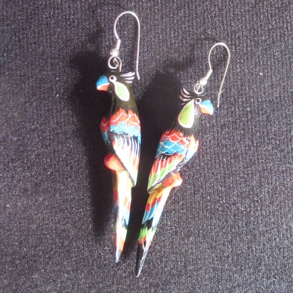Parrot Earrings, Handmade, Vintage, 80s - Picture 2 of 7